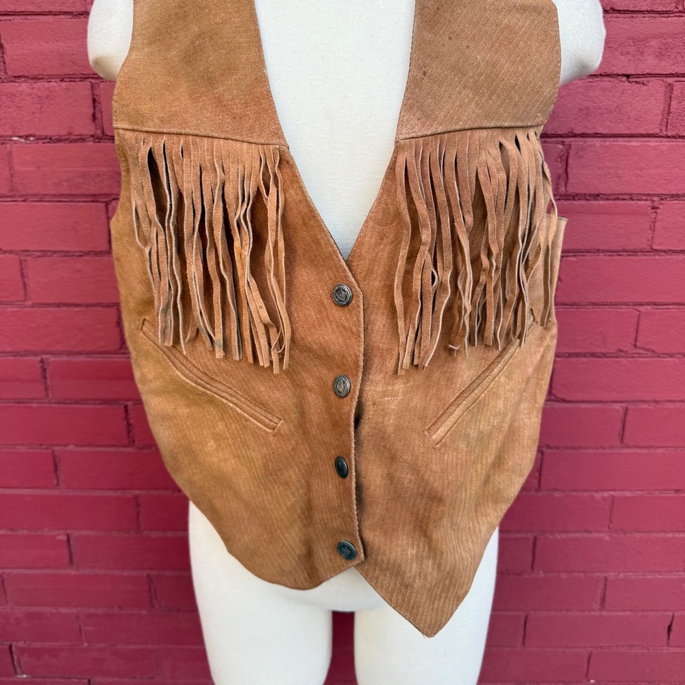 Vtg Mona Mode Suede Fringe Vest Womens Medium Brown Western Boho Cowboy Hippie - Picture 5 of 10